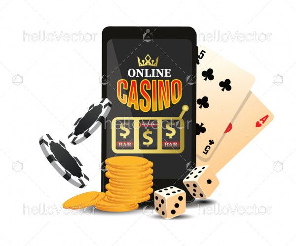 Illustration of casino games concept with smartphone.