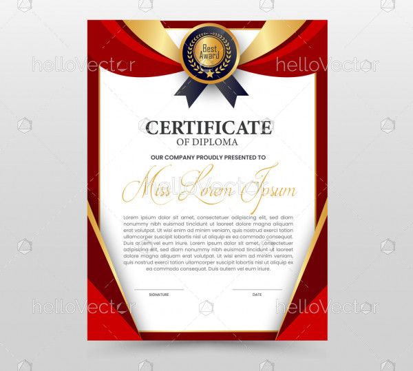Stylish red & gold diploma certificate template