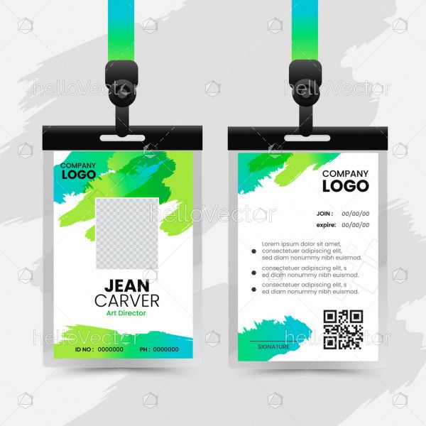 ID card template with green water colour shapes design
