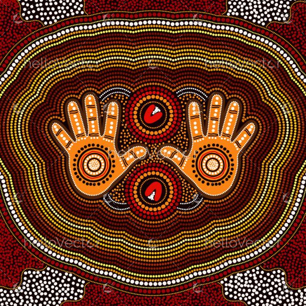 Aboriginal dot artwork with hands