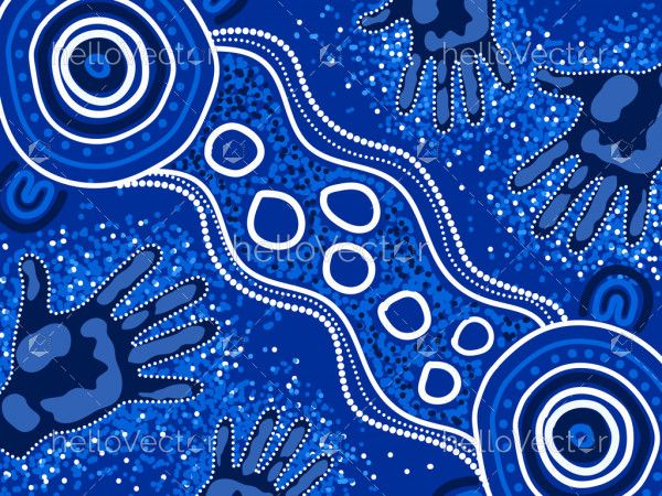 Blue Aboriginal Hand Painting - Vector