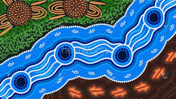 Fish in the river, aboriginal dot art