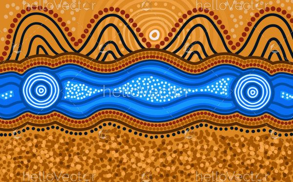 River and hill, aboriginal dot art