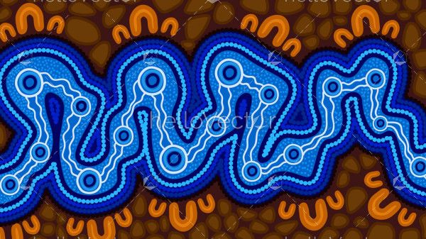 River art, aboriginal vector background