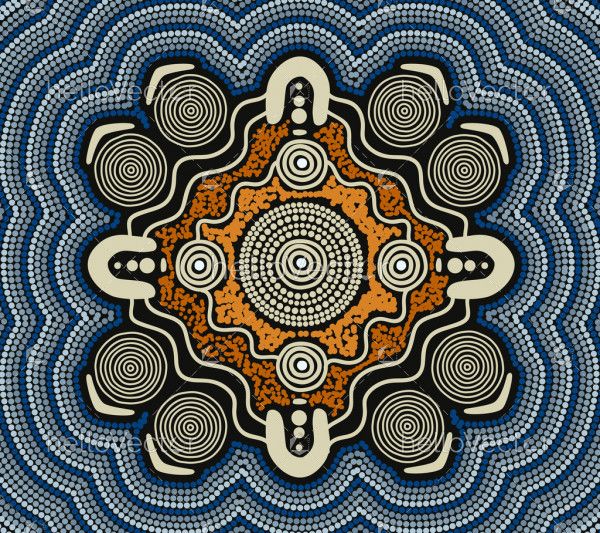 Blue aboriginal dot art vector painting - Download Graphics & Vectors