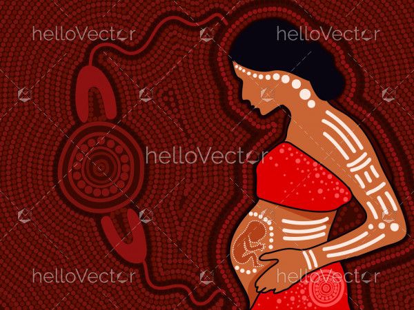 Pregnant woman painting in aboriginal dot style