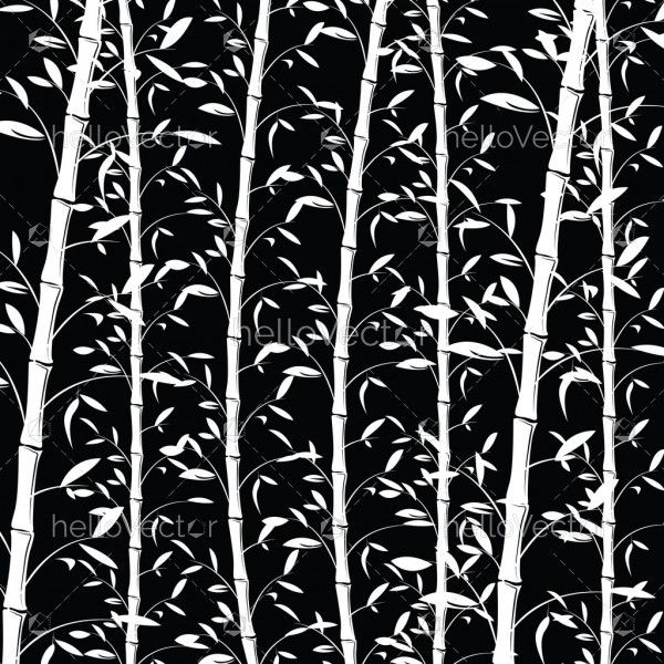 Bamboo pattern background. Seamless black and white decorative bamboo branches wallpaper - vector illustration