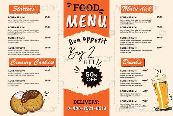 Restaurant trifold menu card - vector