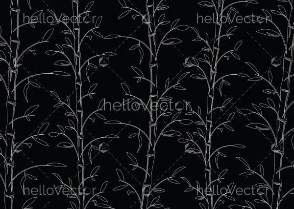 Seamless bamboo pattern background vector. Line art black and white decorative bamboo branches wallpaper.