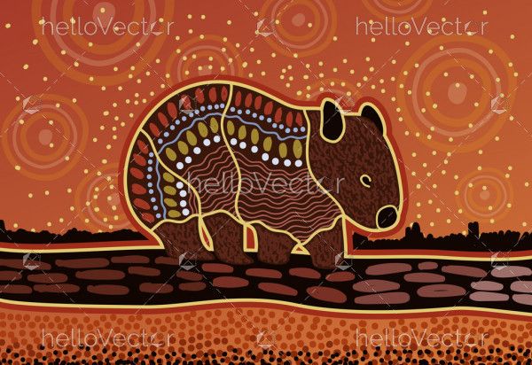 Animal aboriginal art wombat