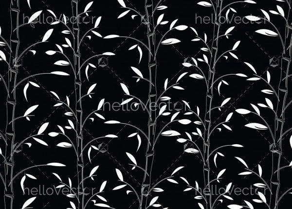 Seamless bamboo pattern background vector. Black and white decorative bamboo branches wallpaper