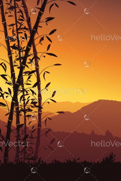 Nature background with bamboo vector, Scenery mobile wallpaper