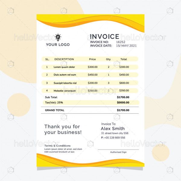 Yellow business invoice template