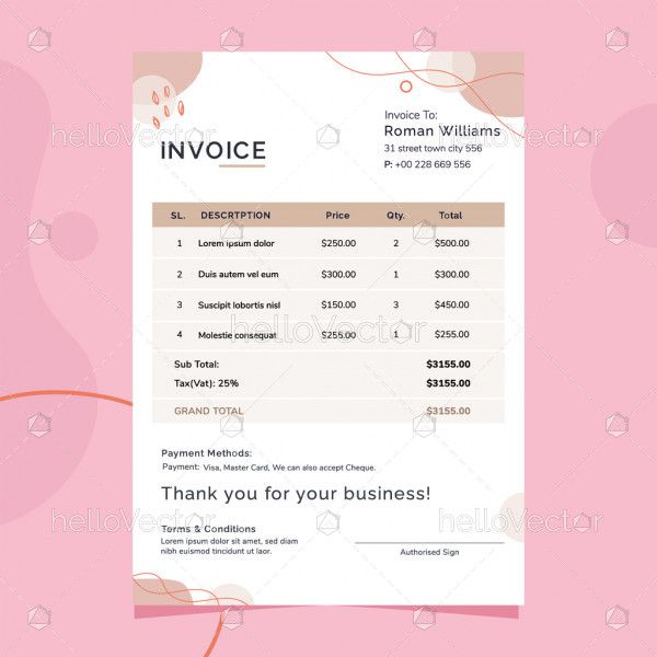 Payment invoice template in abstract style