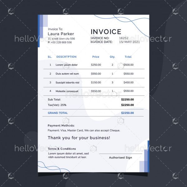 Simple minimalist invoice vector design