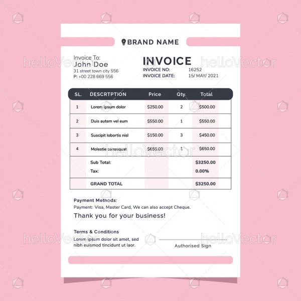 Modern pink business invoice design