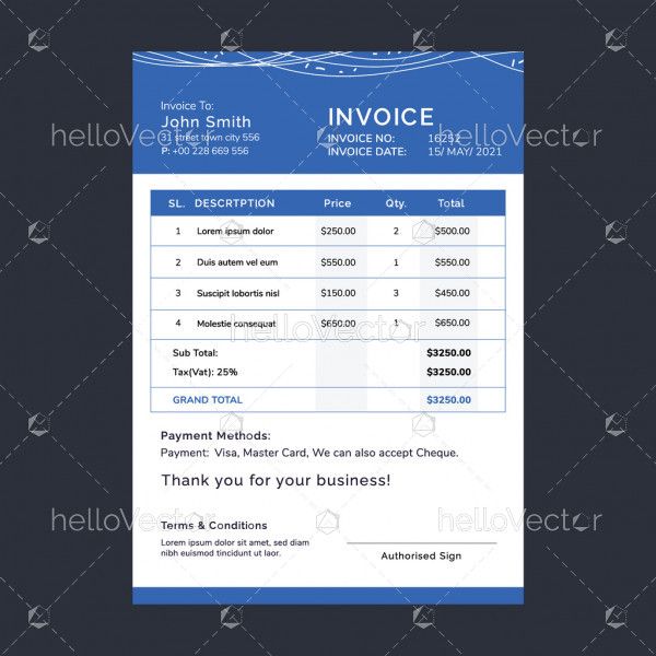 Blue business invoice template
