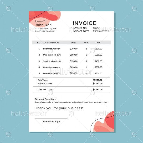 Invoice design in abstract style