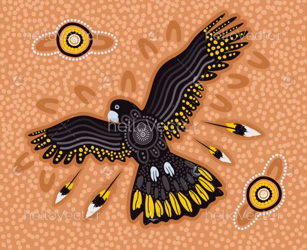 Flying cockatoo bird art in aboriginal style