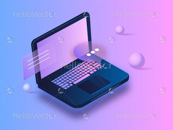 Laptop with gradient isometric chat icon