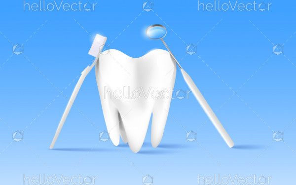 Molar tooth 3d illustration with dental equipment