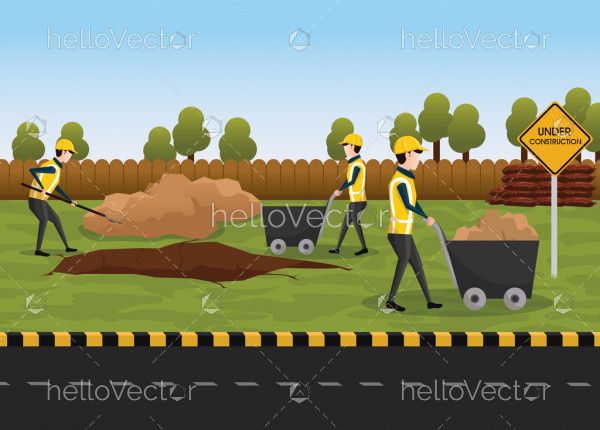 Road Construction Vector - The process of building a new road. Group of ...