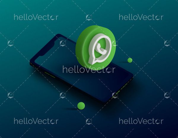 3d green whatsapp circle icon with mobile - illustration