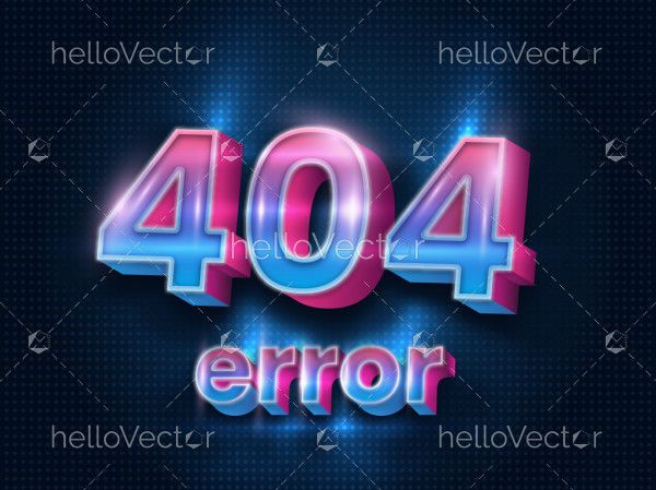 3D illustration of 404 error page with neon colour and extra glowing effect