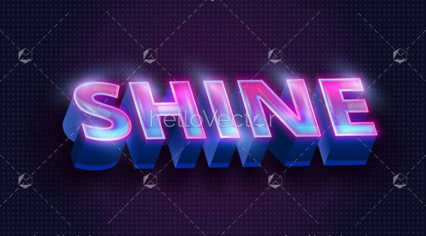 Shine 3d neon light typography with isometric effect