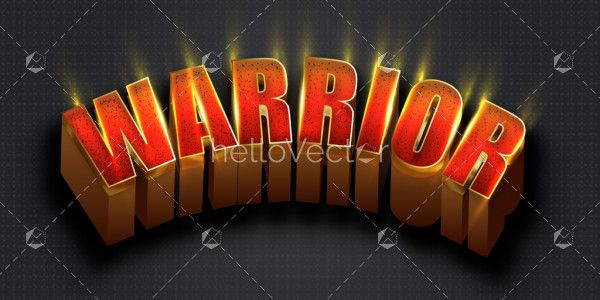 "Warrior" 3d text with shiny golden modern style