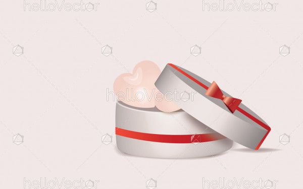 Open gift box filled with pink heart shape balloons. 3d rendering
