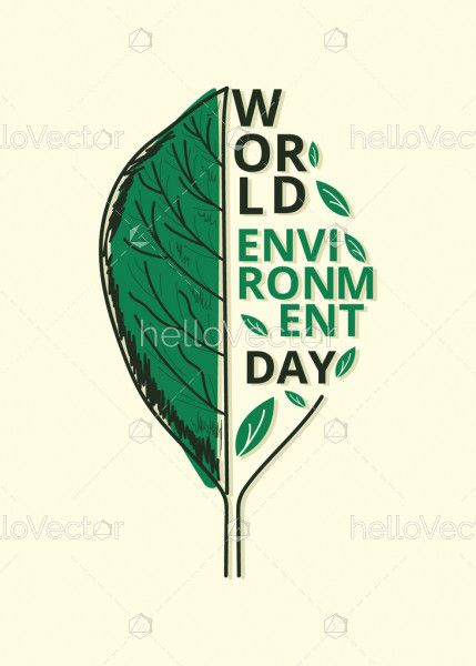 Green leaf with world environment day typography