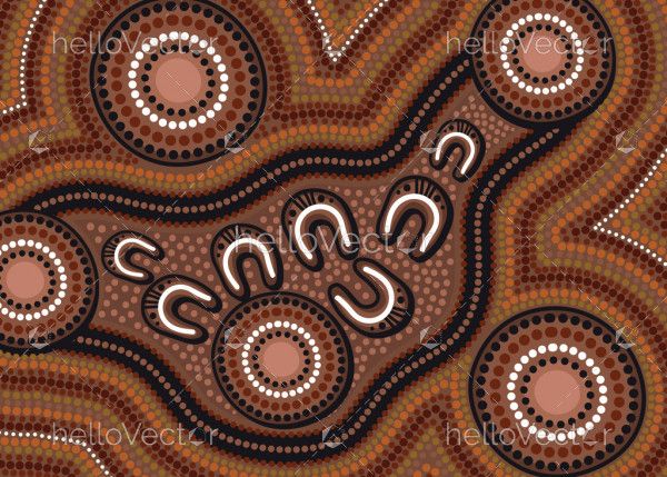 Brown dot aboriginal artwork vector