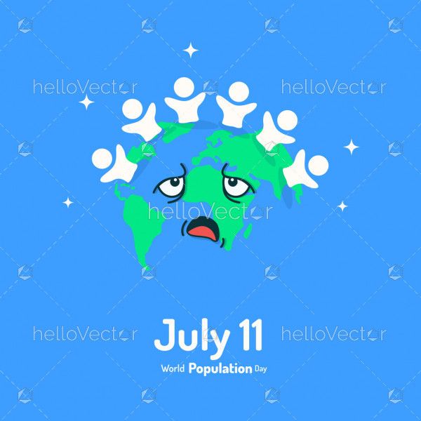 World population day illustration with sad earth