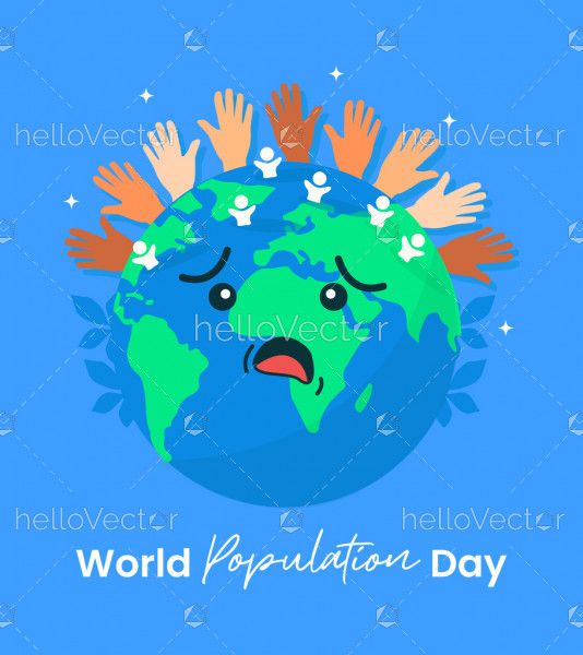Sad earth, population day concept illustration