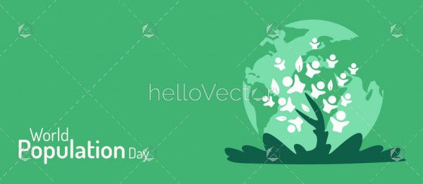 World population day banner with human tree