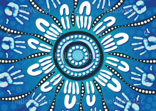 Blue aboriginal hand print artwork