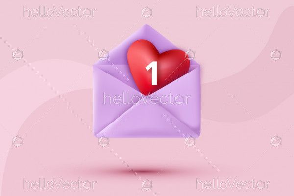 3D Envelope With Notification Icon - Illustration