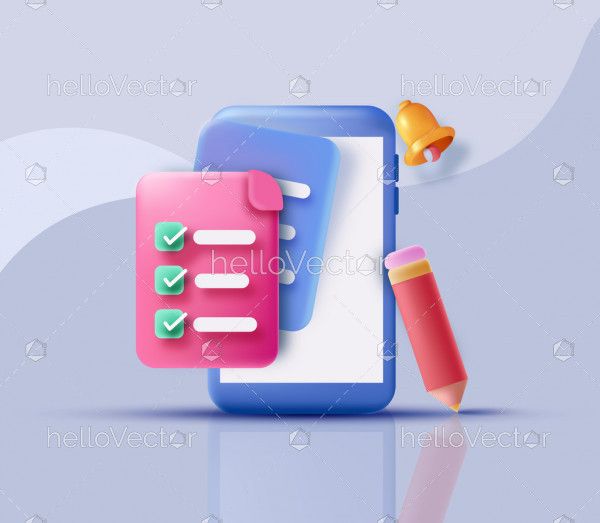 Mobile with Checklist 3D Illustration