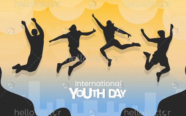 Youth silhouette, International youth day concept banner