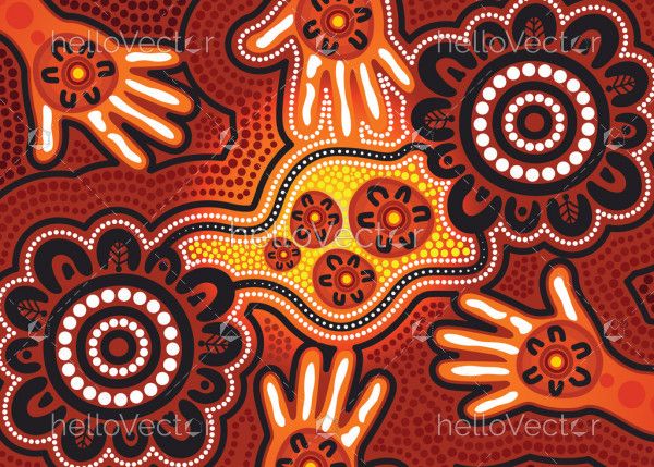 Aboriginal dot artwork with hands