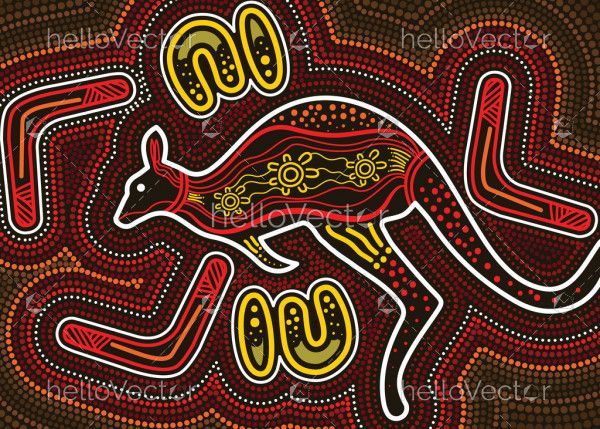 Aboriginal dot kangaroo painting  - Vector