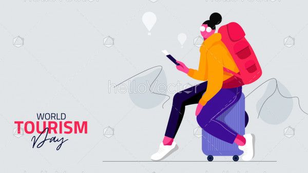 Girl with luggage illustration, World Tourism Day
