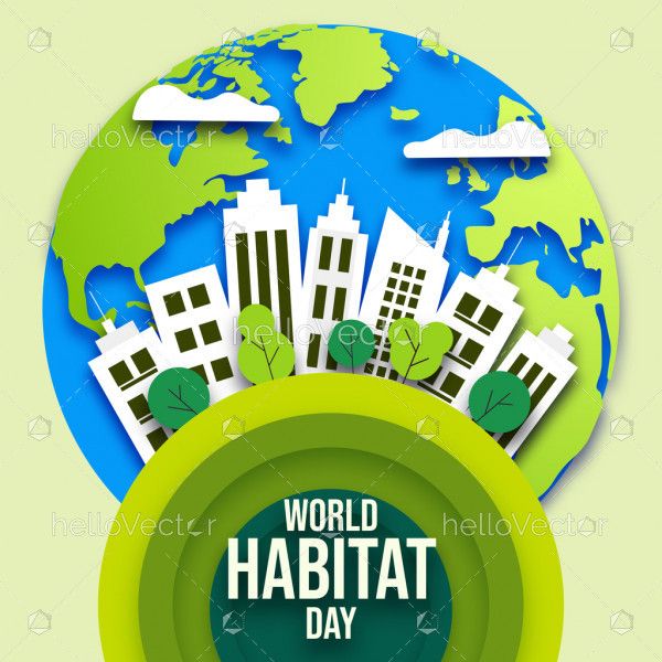 World habitat day illustration with paper cut style