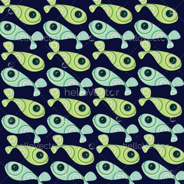 Fish background vector. Seamless pattern of fish on dark background.