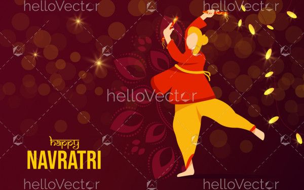 Happy Navratri Background With Dandiya Dancer