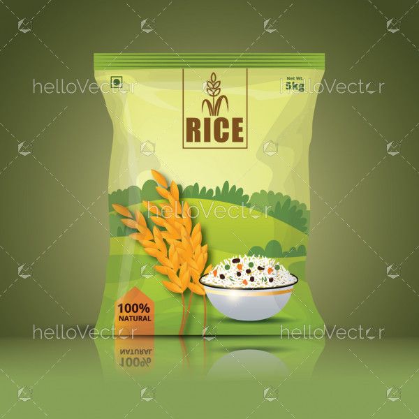 Green Rice Package Mockup - Vector Illustration