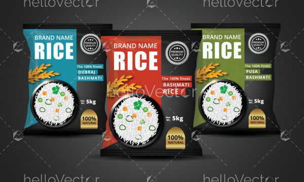 Rice Package Mockup Plastic Printed - Vector Illustration
