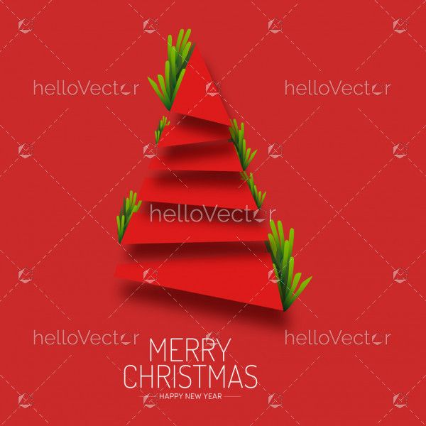 Red Christmas Tree Paper Style, Minimalist Christmas Card Template