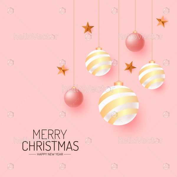 Christmas background with realistic 3d hanging balls